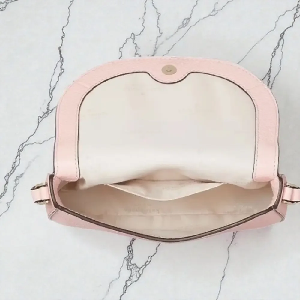 Kate Spade Leila Mini Flap Crossbody Leather Purse in Tea Rose Pink wlr00396